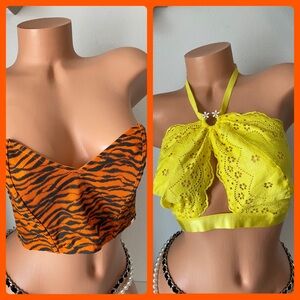 New Savage X Fenty a neon yellow halter bra & tiger print bandeau 1X
